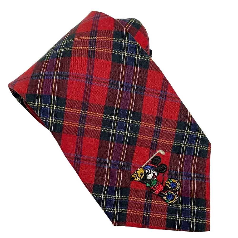 Mickey Mouse Unlimited Disney Red Plaid Men's Necktie